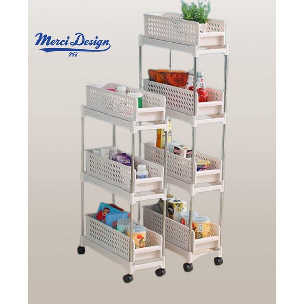  Merci Desgin 슬라이드 이동식 트롤리 틈새 선반 수납, 3단 