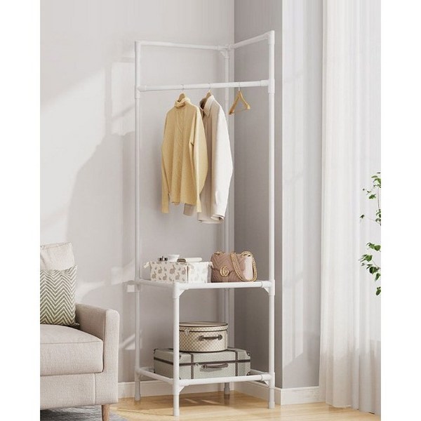 [당일배송] 블레스리 무볼트 드레스룸 코너 행거 2단 선반 공간활용 수납 정리, White(화이트)