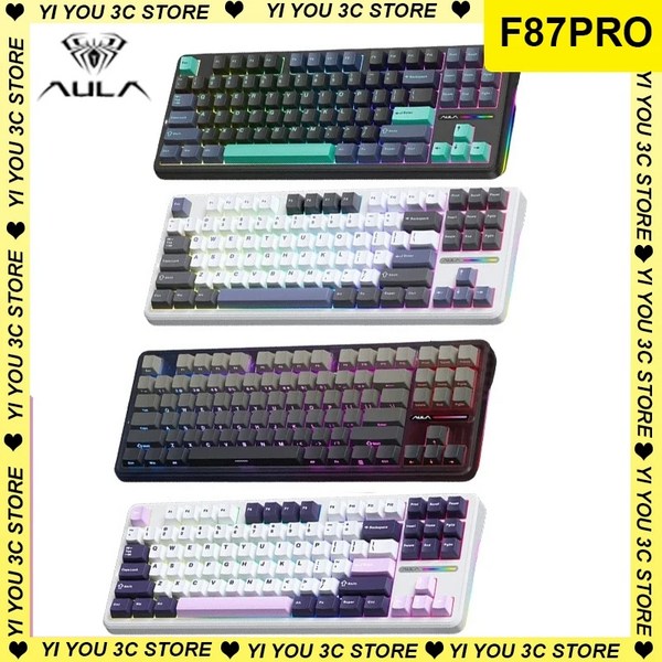 독거미키보드 AULA F87 Pro 기계식 트라이 모드 USB 블루투스 무선 87 키 핫스왑 RGB Pbt 게임용 컴퓨터 24g, 없음, 없음, 36.F87 Wuye 3Mode  Cyan Switch