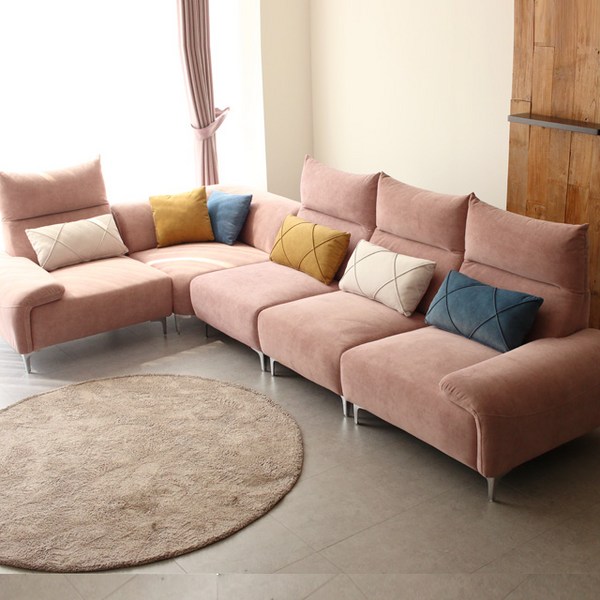  자네트 보니또 6인용 코너형 하이브리드 아쿠아텍스 모듈형 패브릭 코너형 라운드형 소파 스툴미포함, 미스티피치 