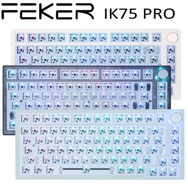 AULAF87 기계식 키보드 FEKER IK75 PRO 무선 블루투스 가스켓 스위치 핫 스왑 및 노브 용수철 RGB 조명, 없음, 없음, 5.IK75 PRO Knob blue