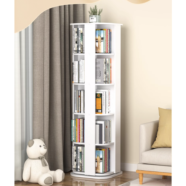  자이언트 회전책장 원목 책꽂이 학생 원형 원룸 서재 대용량, 화이트 5단 