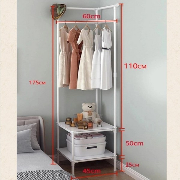 디한스 코너 모서리 간편 조립식 모자 의류 2단헹거, 화이트