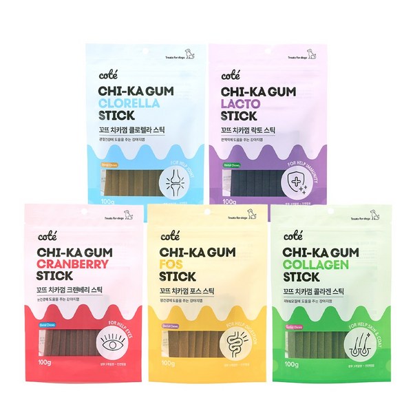  꼬뜨 기능성 치석 제거 치카껌 혼합, 관절+장건강+눈건강+피부모질+면역력, 1set 