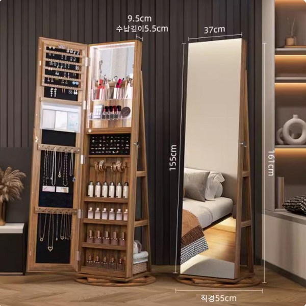 빅엔설 수납좋은 전신거울 대형 인테이어 이동식 회전식 스탠드 거울, 3. 우드