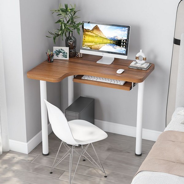  1인용 일룸 컴퓨터 코너형 책상 인용 원룸 미니 노트북, 오른쪽 코너 -데스크+키보드 홀더- 브라운 