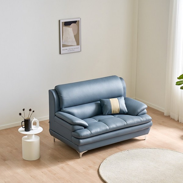  버디 2인용 가죽 소파, 블루 