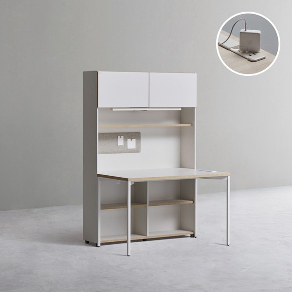 데스커 1200폭 5단 책상세트 (콘센트형 조명+도어형) DSCJ125ALSN, 라이트오크+화이트