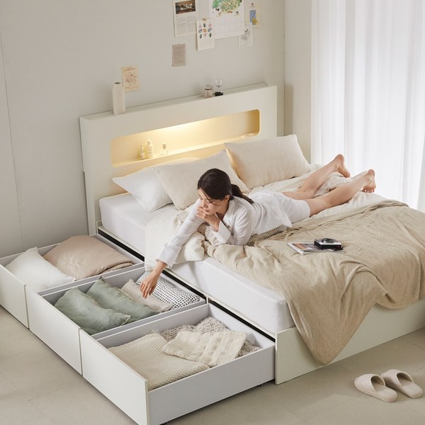 [1만원 즉시할인][방문설치] 크라운퍼니쳐 노아 07 LED 빅수납 서랍침대프레임 SS/Q 2colors [매트제외], 크림화이트, 노아 07 LED 빅수납 서랍침대프레임 SS 슈퍼싱글