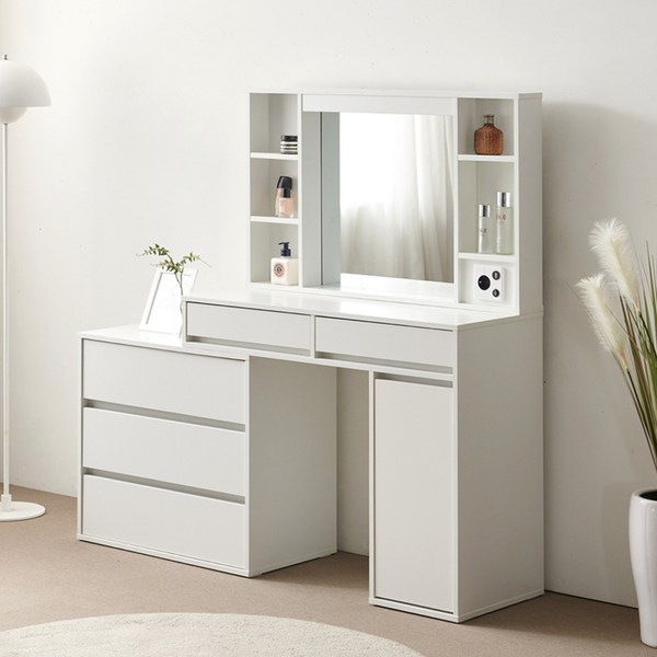  동서가구 이즈 메이미 LED 확장형 수납거울 화장대, 화이트 