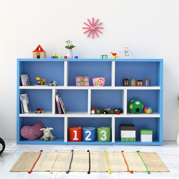  나산가구 낮은 3단 1950 책장, 화이트블루 