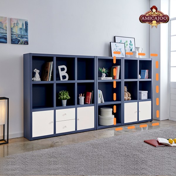 아미까쥬 수납형 800 3단책장 6칸책꽂이 완제품배송, 네이비