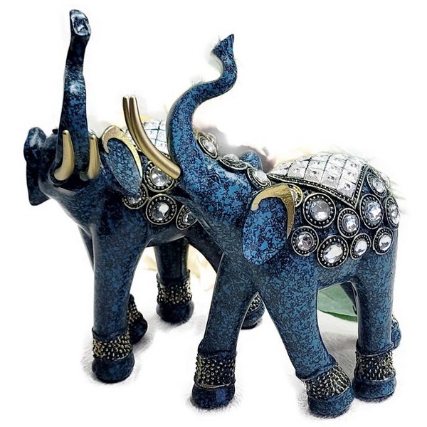  마블푸른코끼리두마리세트코끼리장식소품 