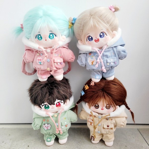 지오몽 20cm 인형옷 후드마카롱 코듀루이 점퍼 무속성 의상 솜 아이돌 인형 옷, 그린 양