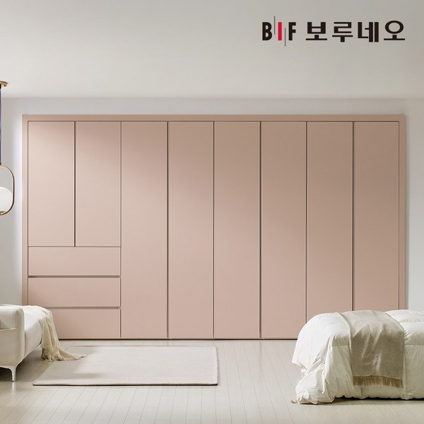보루네오 E0 네오3단서랍 여닫이 붙박이장 330cm 11자 매립형 손잡이