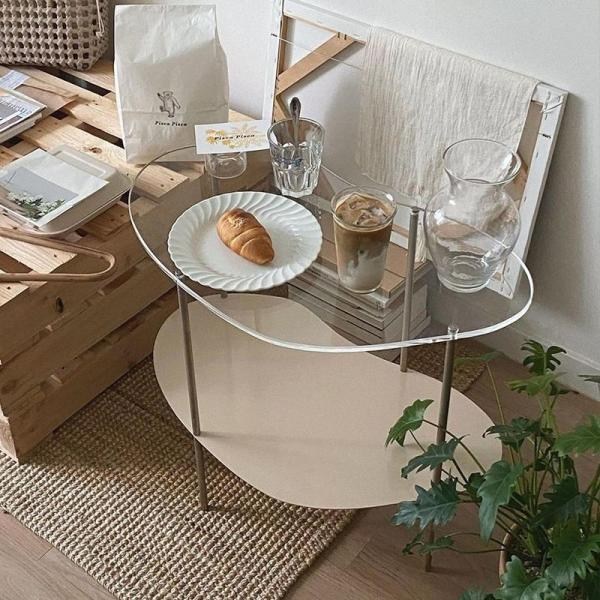 비스포크 모듈 사이드 테이블 투명 알루아 북유럽 캠핑 고급 아크릴 인테리어 모던, 투명 + 베이지