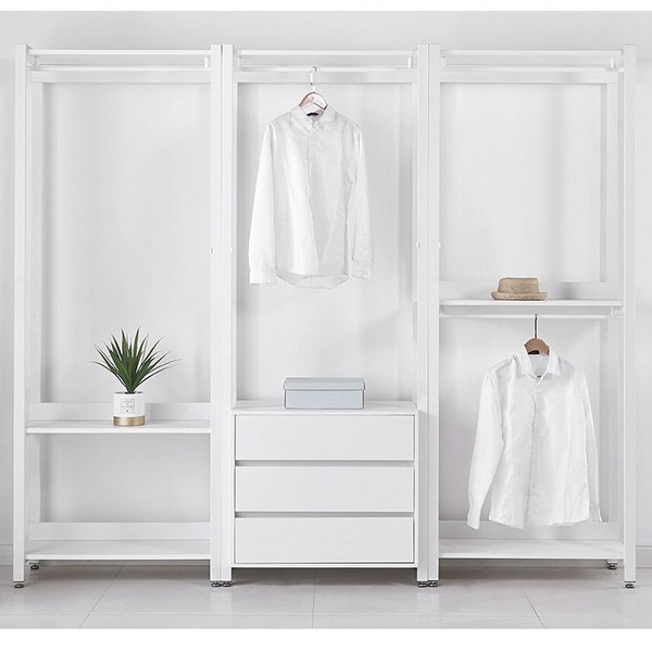 수납행거 틈새수납장 드레스룸 스트링시스템 행거 튼튼한 조립식 옷장 2단 코너장 긴옷행거 조립식, 드레스룸 400(1단), 블랙