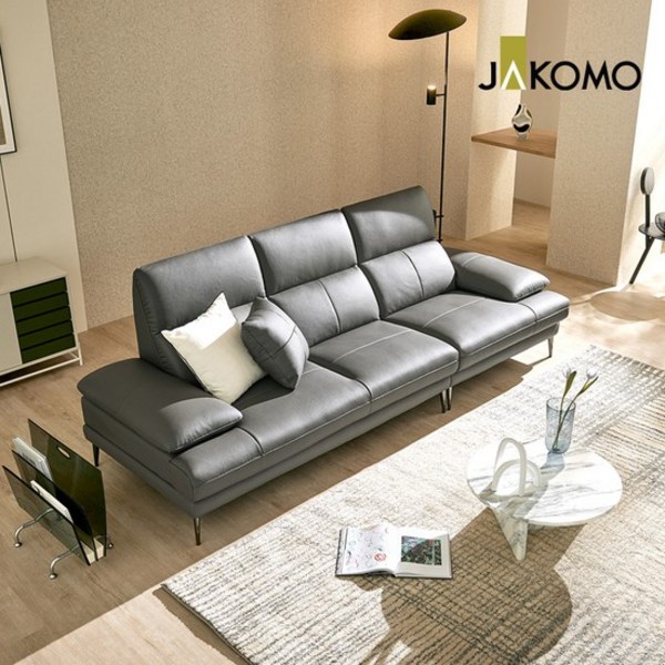  자코모 베스티 3.5인 천연면피 소가죽 소파, 그레이 