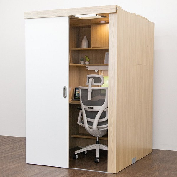  아이디어스터디 1인실 독서실책상 스터디룸 슬라이딩도어 오른쪽문 슐레이먼오크 책상단품 와이드 카멜레온 감성 컨트롤 LED 화이트+천장LED등 바른자세 스마트패널, 화이트 