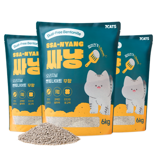 7CATS 싸냥 고양이모래 프리미엄 벤토나이트 무향 6kg x 3개입(18kg), 18kg, 1팩