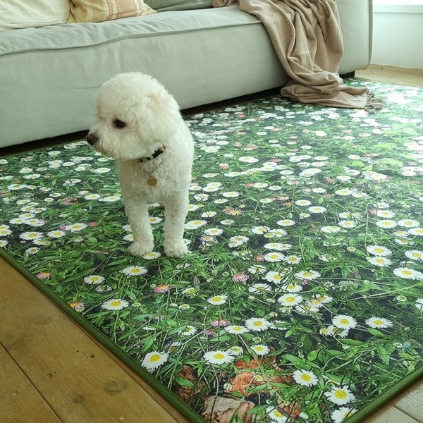 휴고하우스 털날림 없는 애견 펫 놀이매트 플라워 그린 가든 카페트 2size