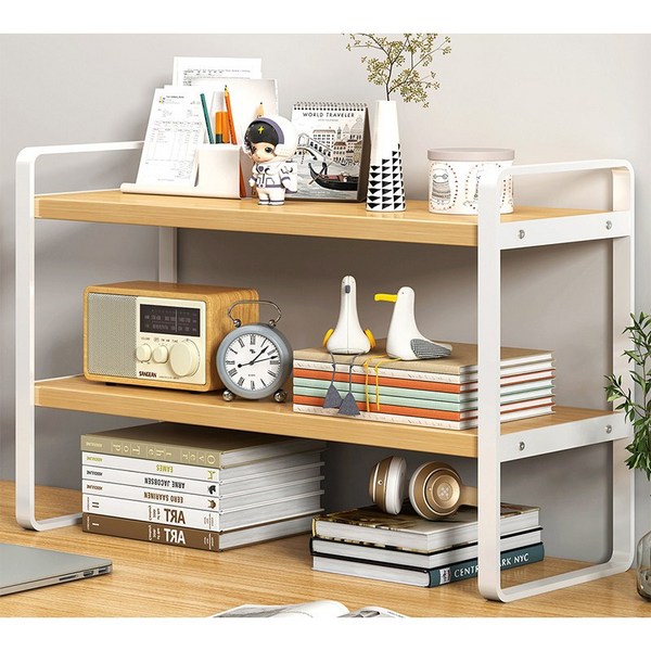  셔니엘 책상정리 책꽂이 2단 선반 다용도 간이 선반, 화이트 