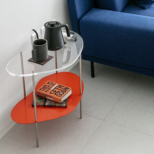 알루아 아크릴 테이블 소파 사이드테이블, A타입/2.5단/조합 : 투명아크릴+화이트 스틸