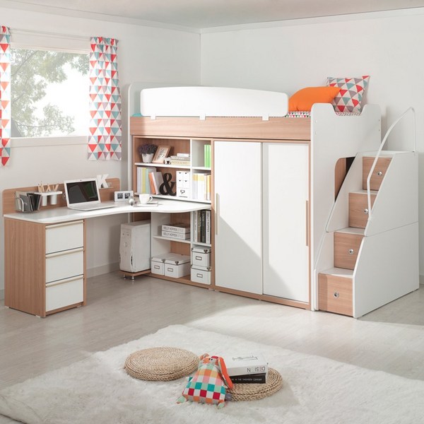 이지 벙커침대(수납계단+슬라이드수납장+h형책상) EG127, 오크, 오크