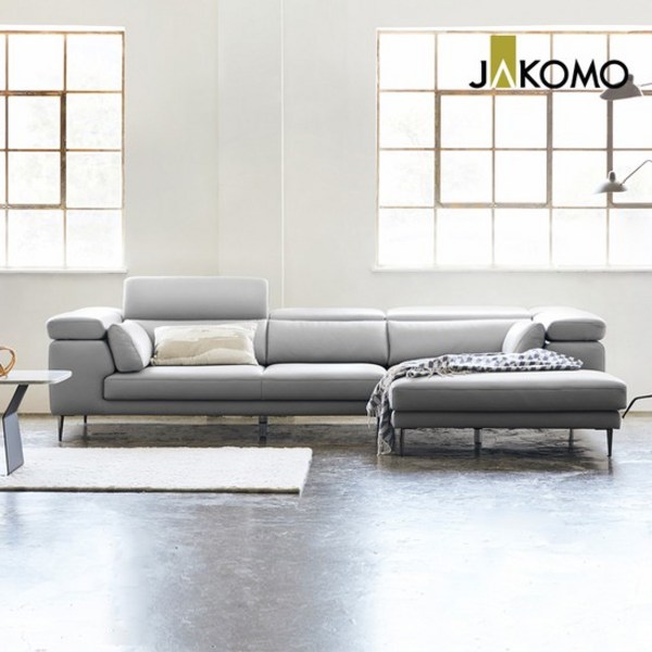 자코모 바치오 4인 카우치형 기능성 천연면피 소가죽 소파, 그레이/좌형
