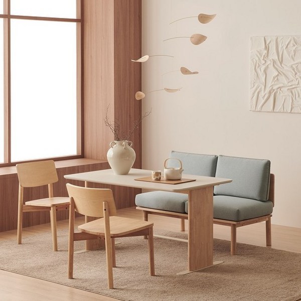  한샘 포레 컴포트 4인 베이직세트 (벤치1 원목의자2 포함), A형: 화이트, A형: 오트밀(A) 