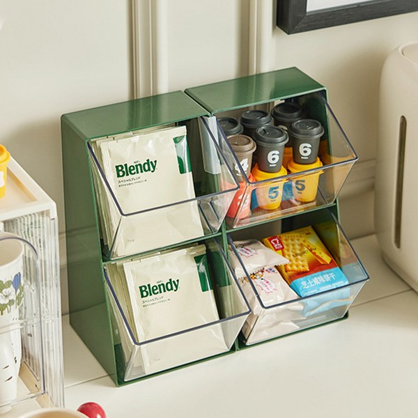  씨앤초이스 심플 2단 수납함 캡슐 티백 보관함 탕비실 테이블 책상정리 소품정리함 아크릴 서랍, 레트로그린, 2개 