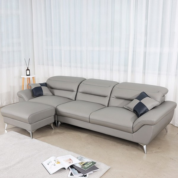  미첼 4인 가죽소파 (전국배송 제주도배송), 미포함, 머드그레이 