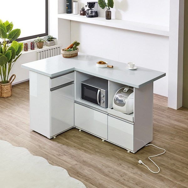 마담바 프리미엄 아일랜드식탁 바디 하이그로시 상판 인조대리석 홈바 미니바 렌지대 전기밥솥 수납., A 타입 - 인조대리석 화이트 그레이 - 중