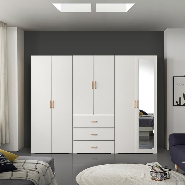 케이컴퍼니 이음2400장롱세트DCM(옷장+3서랍옷장+거울이불장) 장롱세트, 화이트