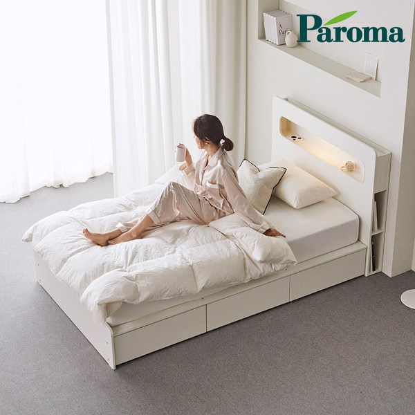 파로마 베이 베노 LED 호텔 수납 침대 프레임(슈퍼싱글/퀸/킹), 화이트