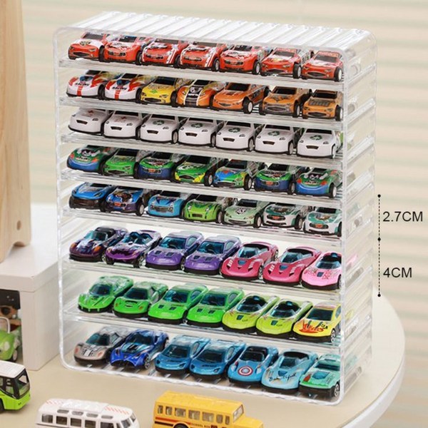  미니카 진열장 자동차 장난감 수집 투명 칸막이 보관 장식장, 투명 접이식 3단 수납 랙 