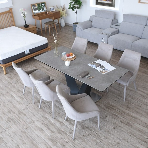  이즈네이처 소피아 이태리 양면 세라믹식탁 6인용식탁세트, 그레이, 의자3+등받이벤치 