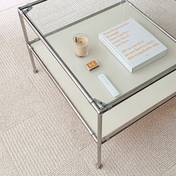 오그레 스테인레스 모듈 가구 2단 소파 테이블 L, 투명 강화 유리2ea