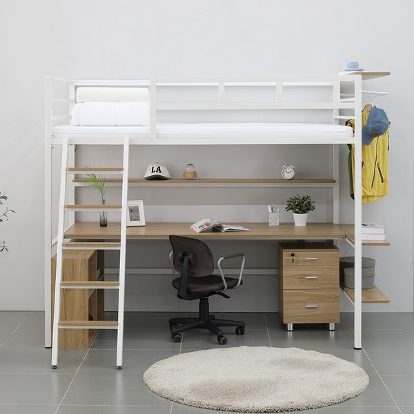  책상침대 학생벙커침대 좁은방 원룸 북카페책상, 화이트 