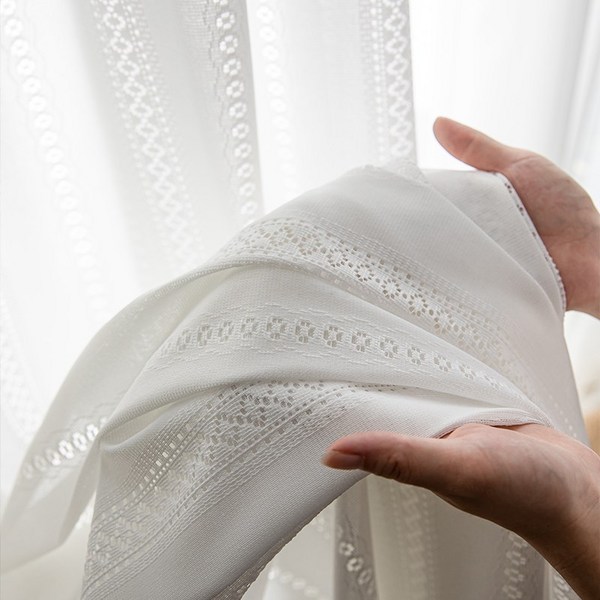  HAROO 아일렛형 빈티지 뜨개느낌 자수 레이스 쉬폰 예쁜 얇은 커튼 1+1 