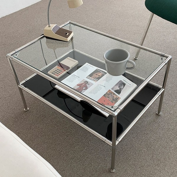 오그레 스테인레스 모듈가구 2단 쇼파테이블(강화유리) - (S), 기본투명강화유리2ea