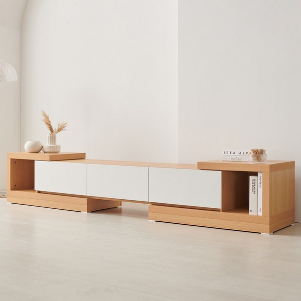  퍼니하우스 카라 익스텐션 확장형 TV다이 받침대 티비장 거실장 1600, 오크화이트 