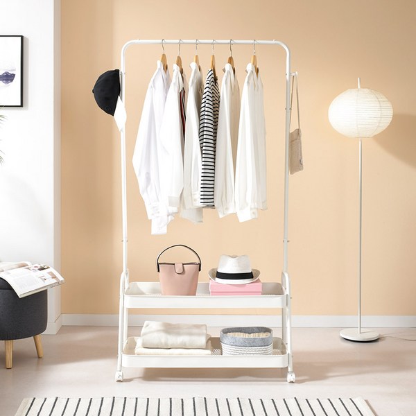  키모 이동식 수납 트롤리 행거 2단 800, 화이트 