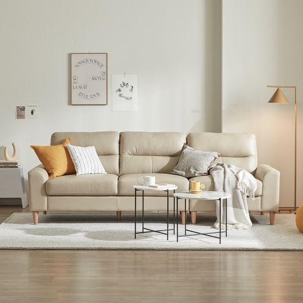 모던하우스 평촌점 가구 부드럽고 편안한 로이스 천연면피가죽 3.5인 소파 (베이지그레이) LS23SET003, 베이지그레이