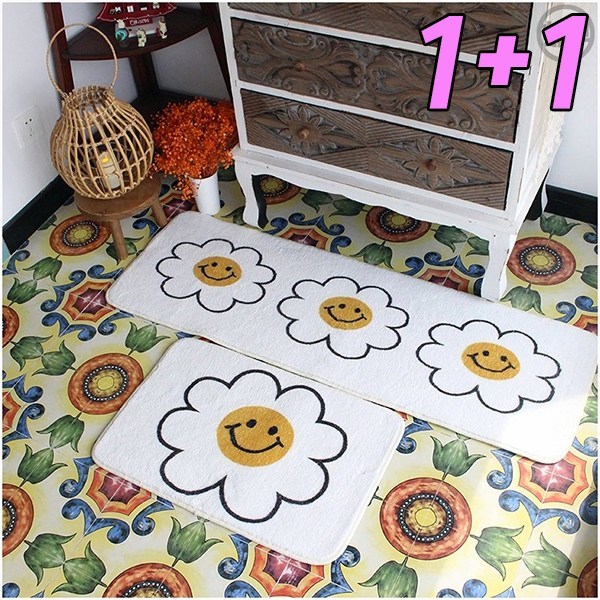  차쿠 스마일 플라워 꽃 발매트 주방매트 2P 1세트 (40*60+40*120cm), 40*60+40*120cm 