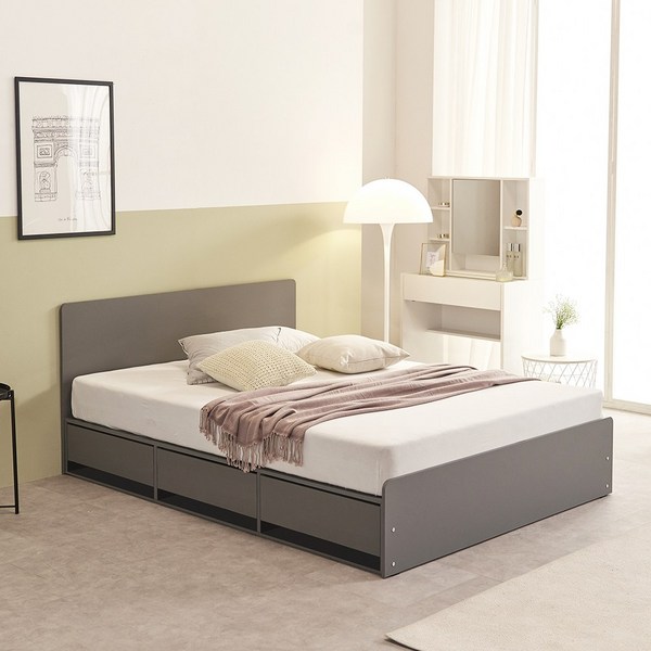 바로방가구 앤디 수납형 서랍형 슈퍼싱글 퀸 침대 프레임, 그레이