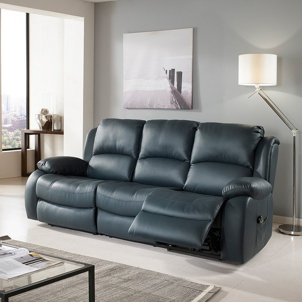 라로퍼니처 네오 에어레더 나파 가죽 전동 리클라이너 3인용 소파 3인 쇼파, 블루