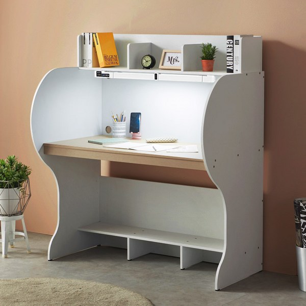  e스마트 엘리트 독서실책상 1230 와이드 감성LED스탠드포함, 화이트 