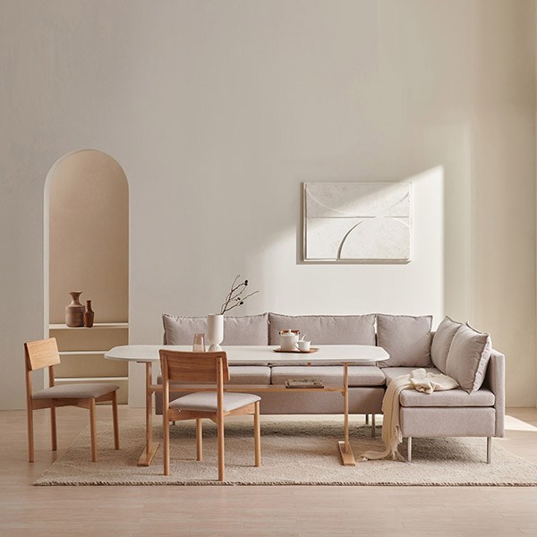  [FULL SET] 삼익가구 마이 리빙다이닝 원목 식탁 풀세트 SALE, 내추럴, 02.6인 세트 (라운지형_우형) 