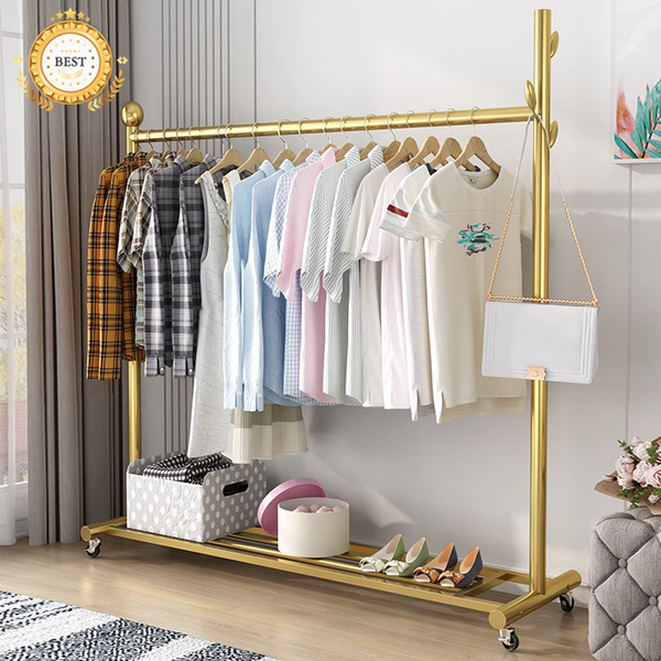 히티야 튼튼한 고급 행거 이동식 행거 스탠드 옷걸이 + 바퀴 4p, 골드 행거